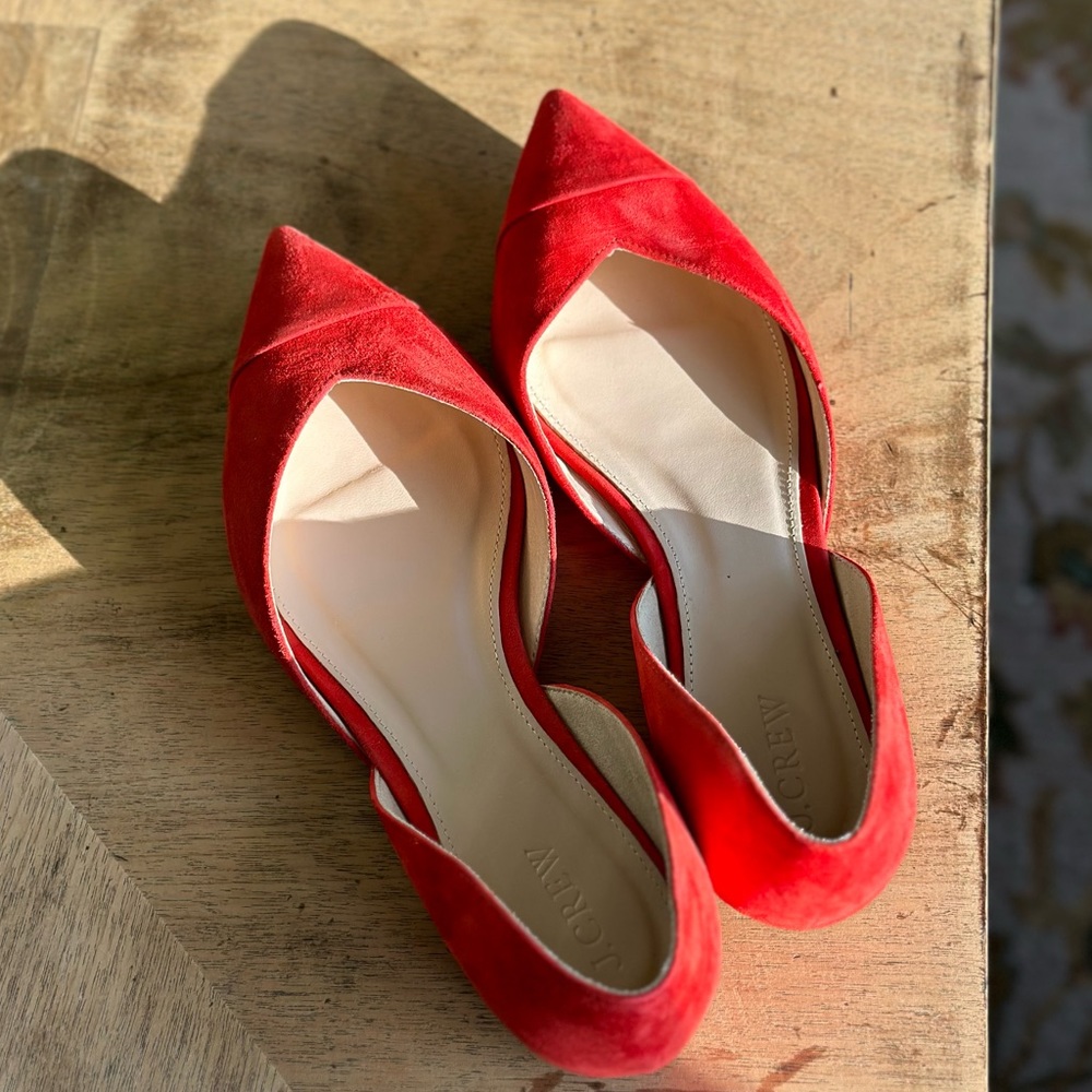 Jcrew Suede Flats (Sadie flats in suede vibrant red)